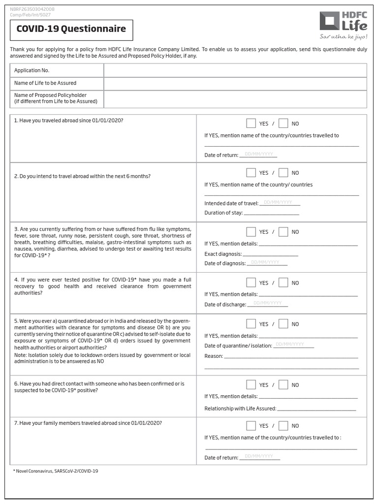 COVID-19 Questionnaire | PDF | Respiratory Diseases | Public Health