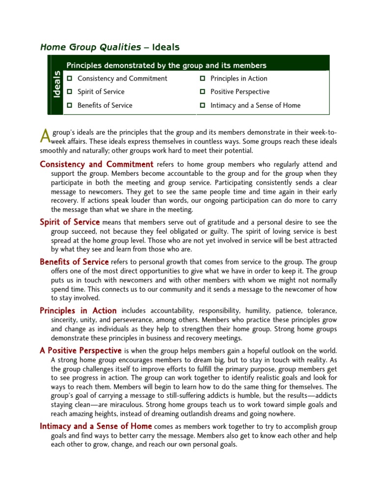 Home Group Qualities - Ideals: Principles Demonstrated by The Group and ...