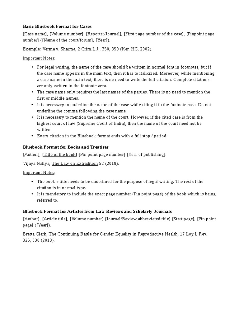 Basic Bluebook Format For Cases PDF