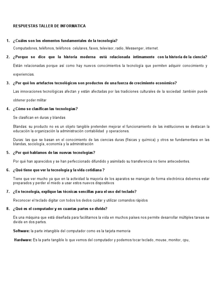 Respuestas Taller de Informática | PDF | Hardware de la computadora ...
