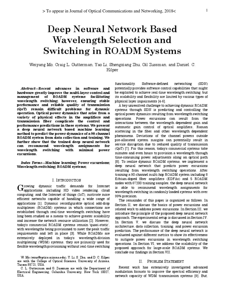 Dynamic Wavelength Routing with DNN | PDF | Receiver Operating ...