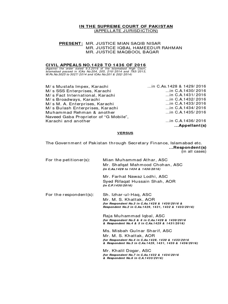 C.A. 1428 2016 | PDF | Government Of Pakistan | Cabinet (Government)