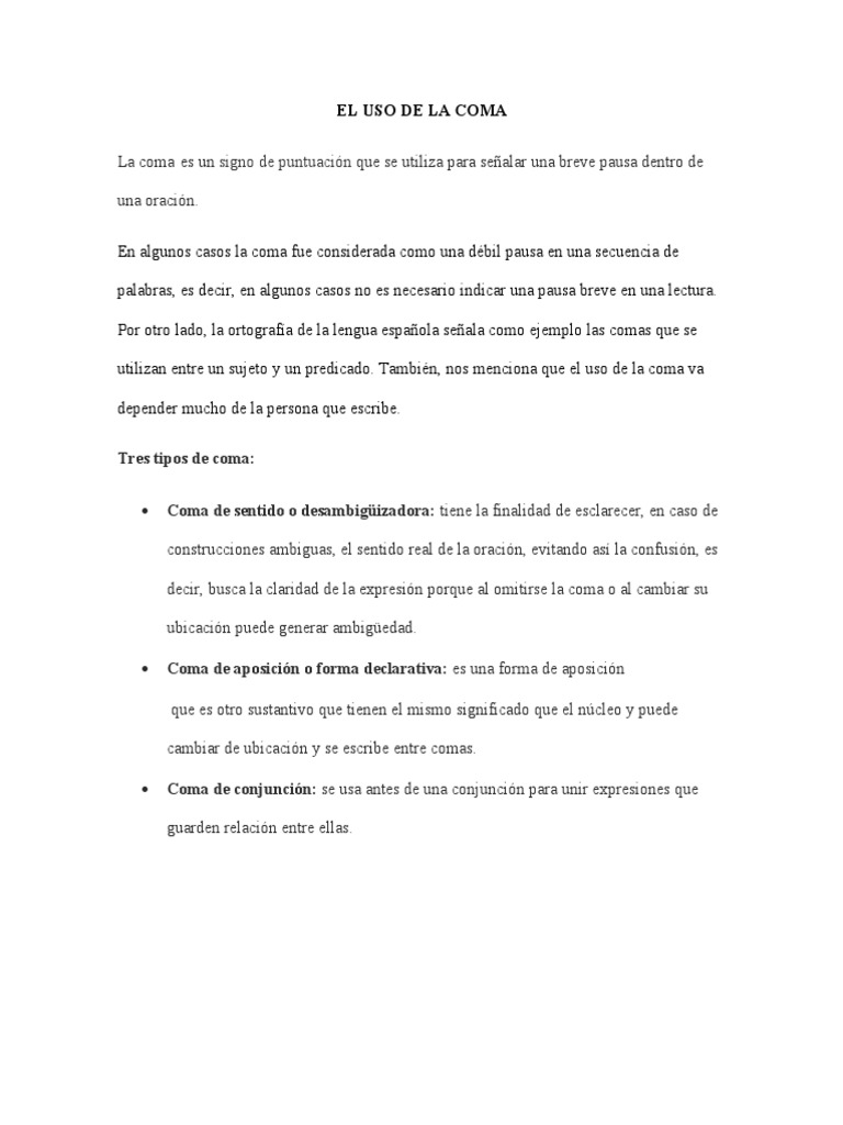 Uso y Tipos de la Coma en Español | PDF | Artes del Lenguaje y Comunicación