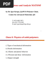 Polymer Science and Analysis MATS545: by Dr. Igor Krupa, QAPCO Polymer Chair, Center For Advanced Materials, QU