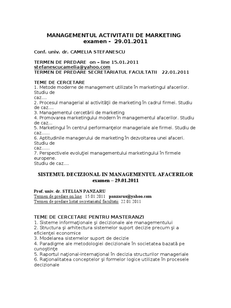 Managementul Activitatii De Marketing