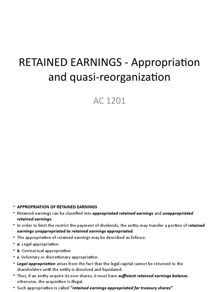 AC 1201 RETAINED EARNINGS (Appropriation and