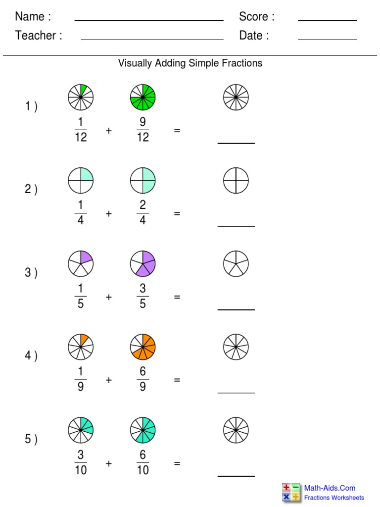 Visual Worksheet for Adding Fractions | PDF