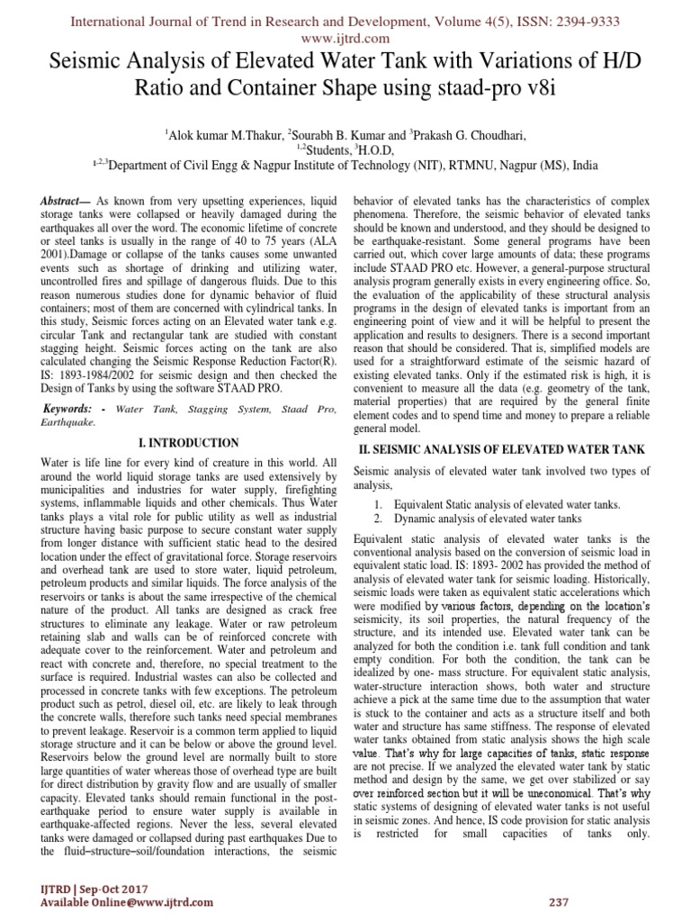 Seismic Analysis of Elevated Water Tanks | PDF | Earthquake Engineering ...