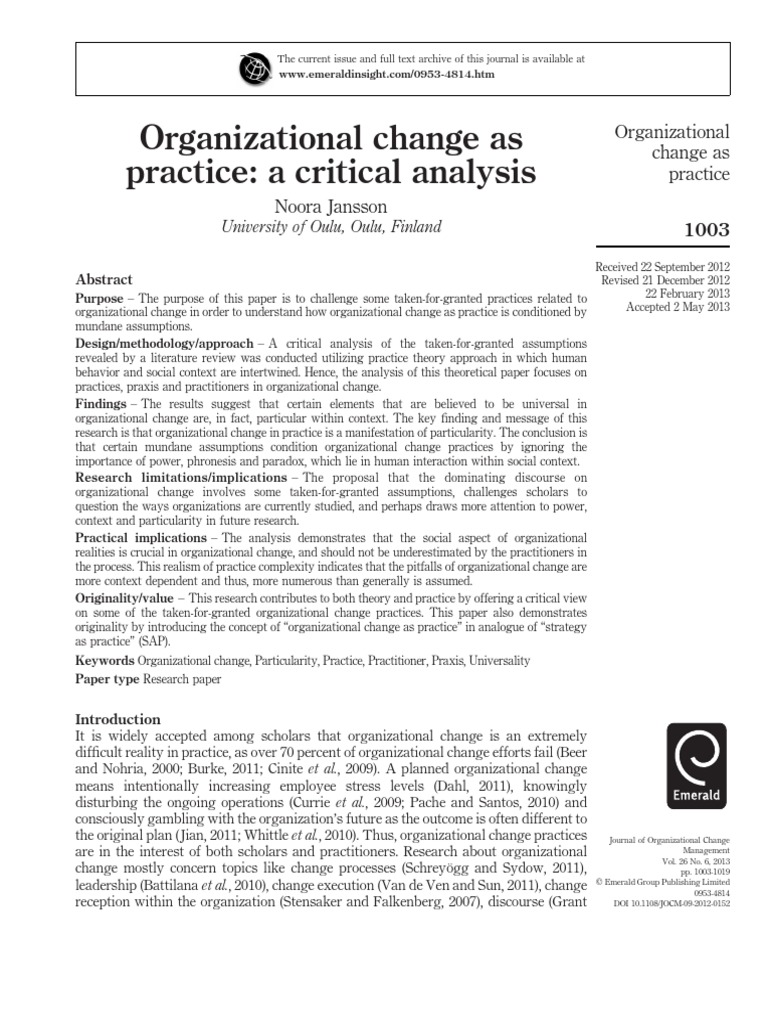 Organizational Change As Practice: A Critical Analysis | PDF ...