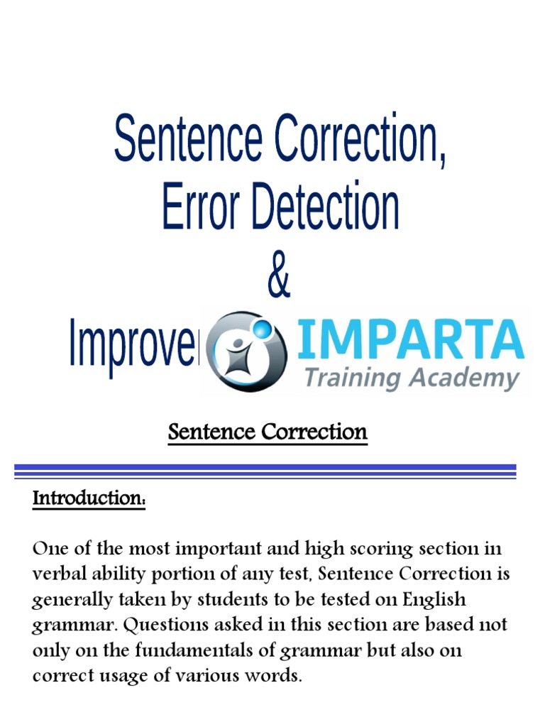 Sentence Correction, Error Detection & Sentence Improvement | PDF ...