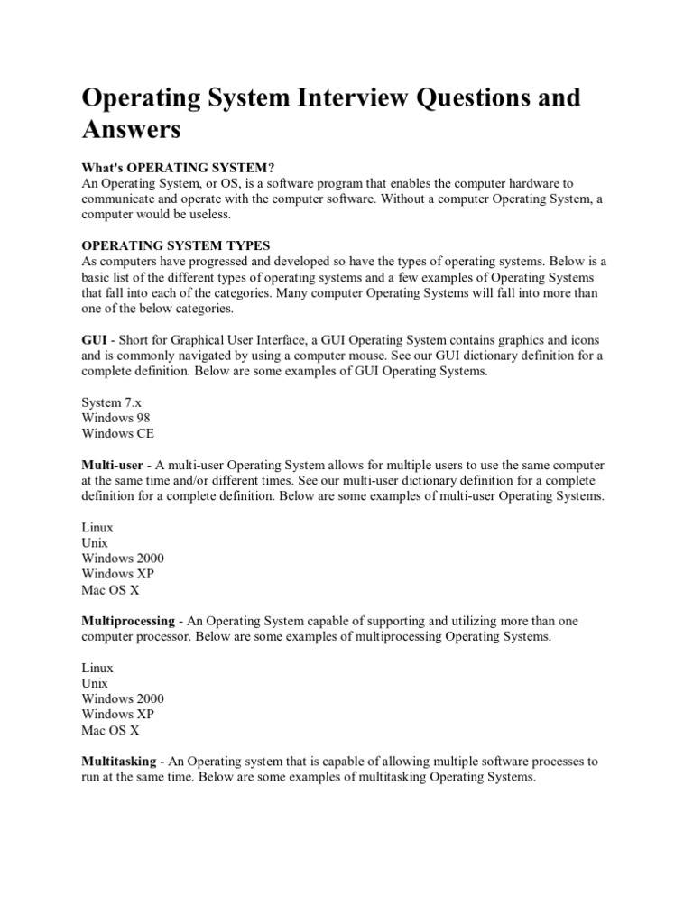 Operating System Interview Questions and Answers | Download Free PDF ...