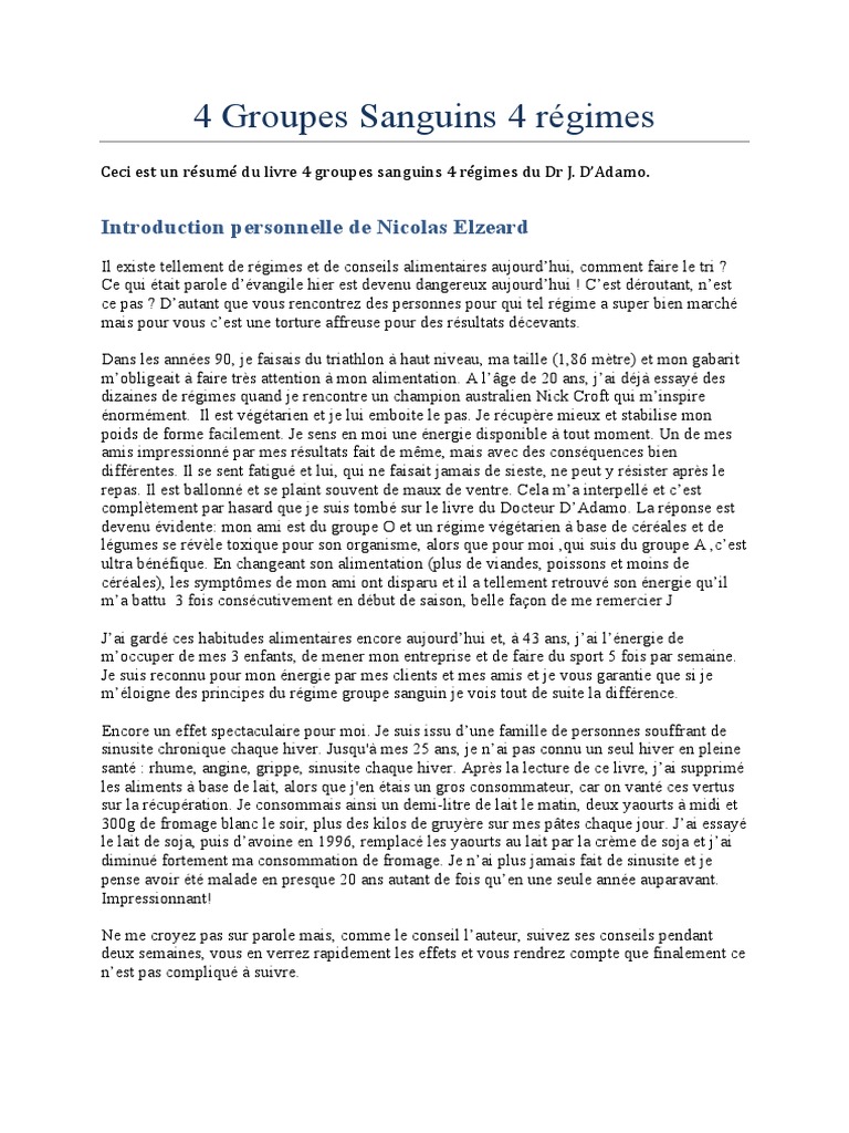 Groupes Sanguins et Régimes Alimentaires PDF Antigène Groupe sanguin — free download