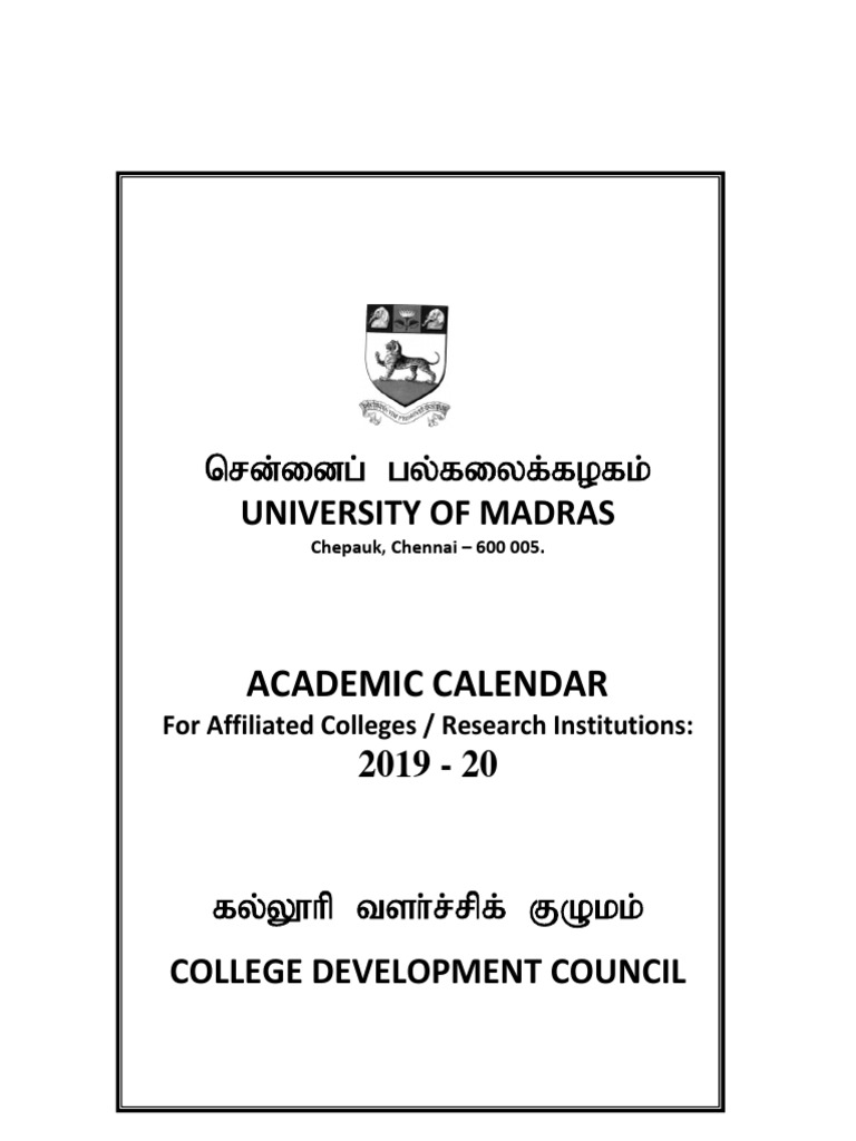 Madras University AcademicCalendar201920 PDF Tamil Nadu Dietitian