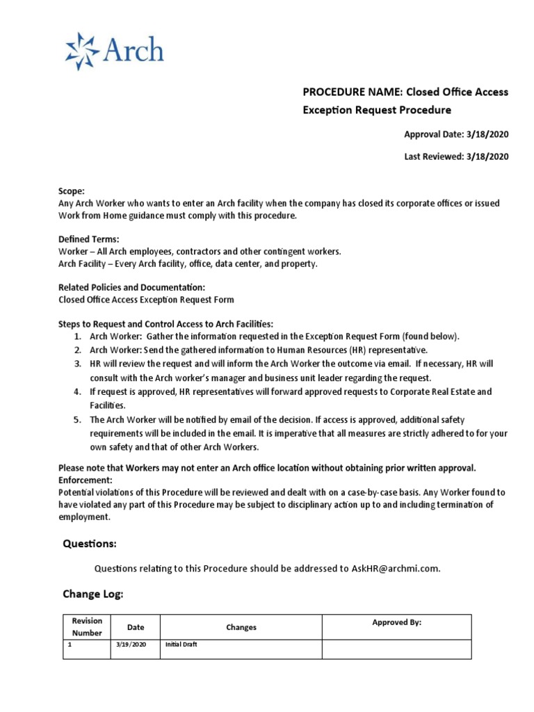 Closed Office Access Exception Request Procedure.v2 | PDF | Employment ...