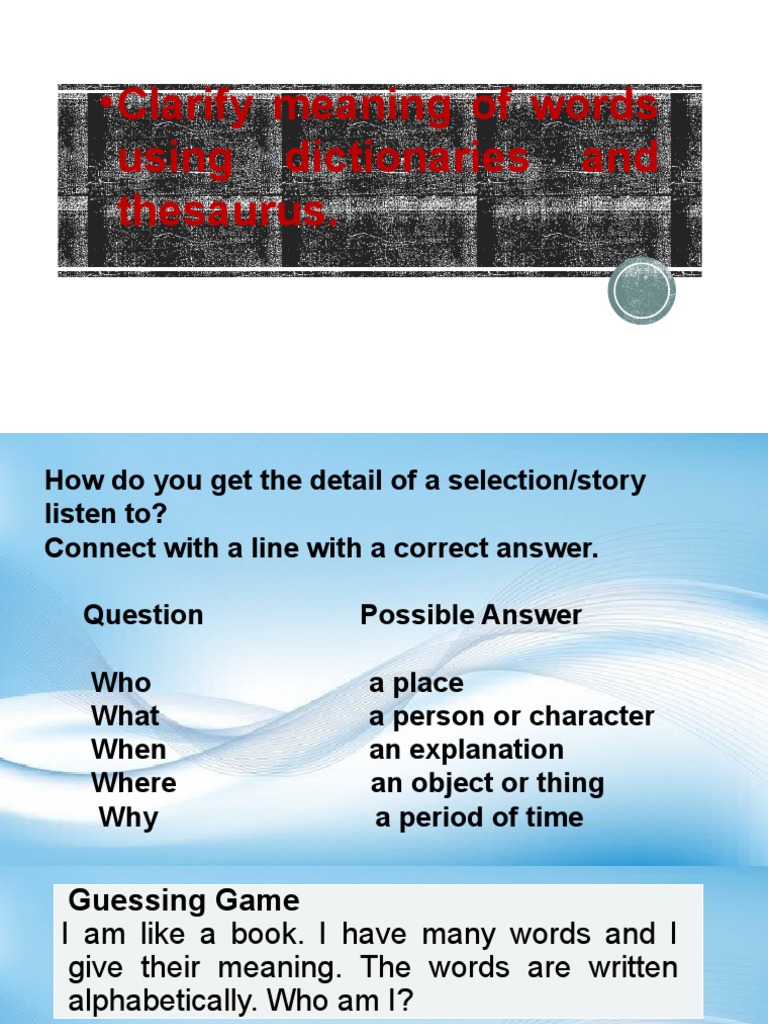 Clarify Words Using Dictionary and Thesaurus PDF