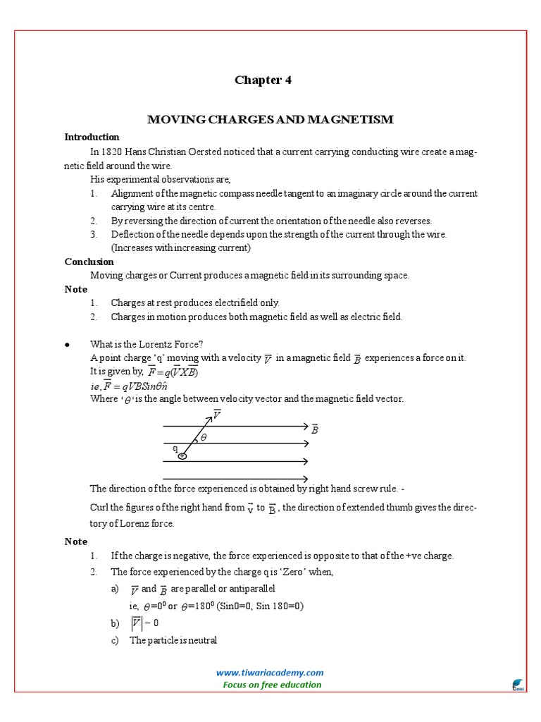 Class 12 Physics: Magnetism Notes | PDF | Magnetic Field | Acceleration