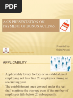 A Cs Presentation On Payment of Bonus Act, 1965.: Presented By-Vinita Paryani