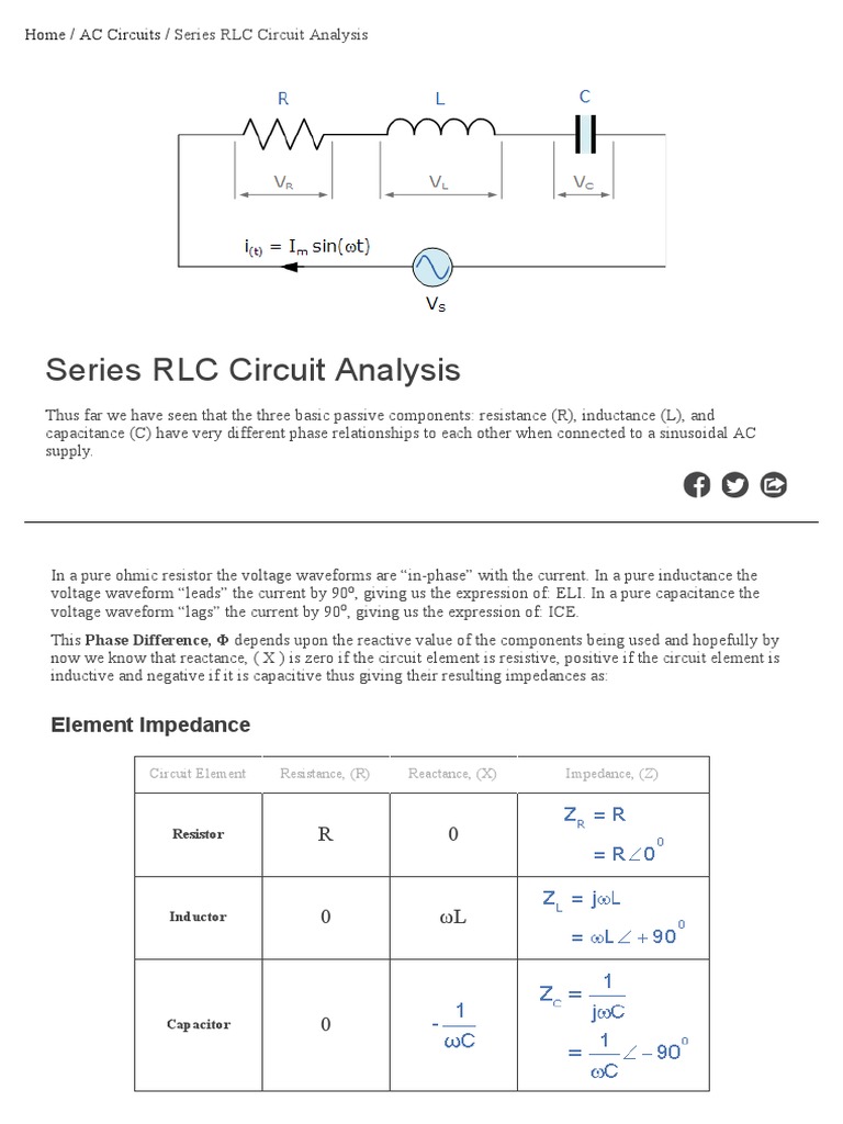 Series RLC Circuit and RLC Series Circuit Analysis Download Free PDF Electrical Impedance