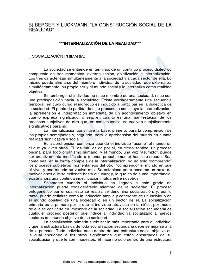 La Construcción Social de La Realidad | PDF | Socialización | Subjetividad