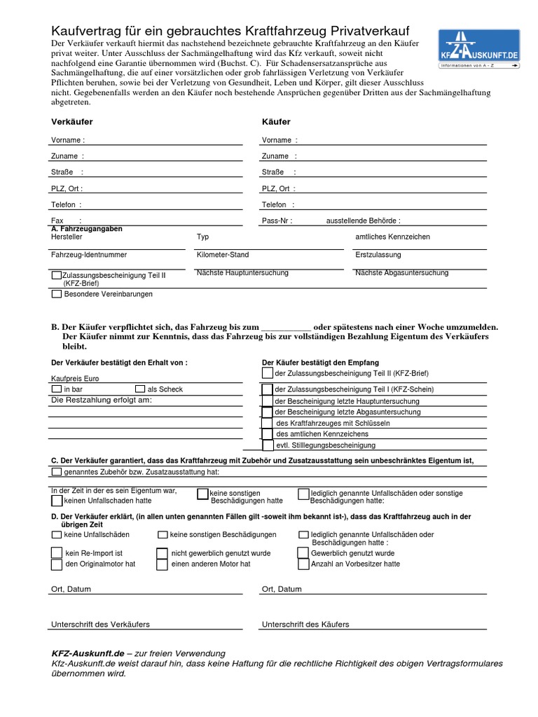 Kfz kaufvertrag deutsch polnisch