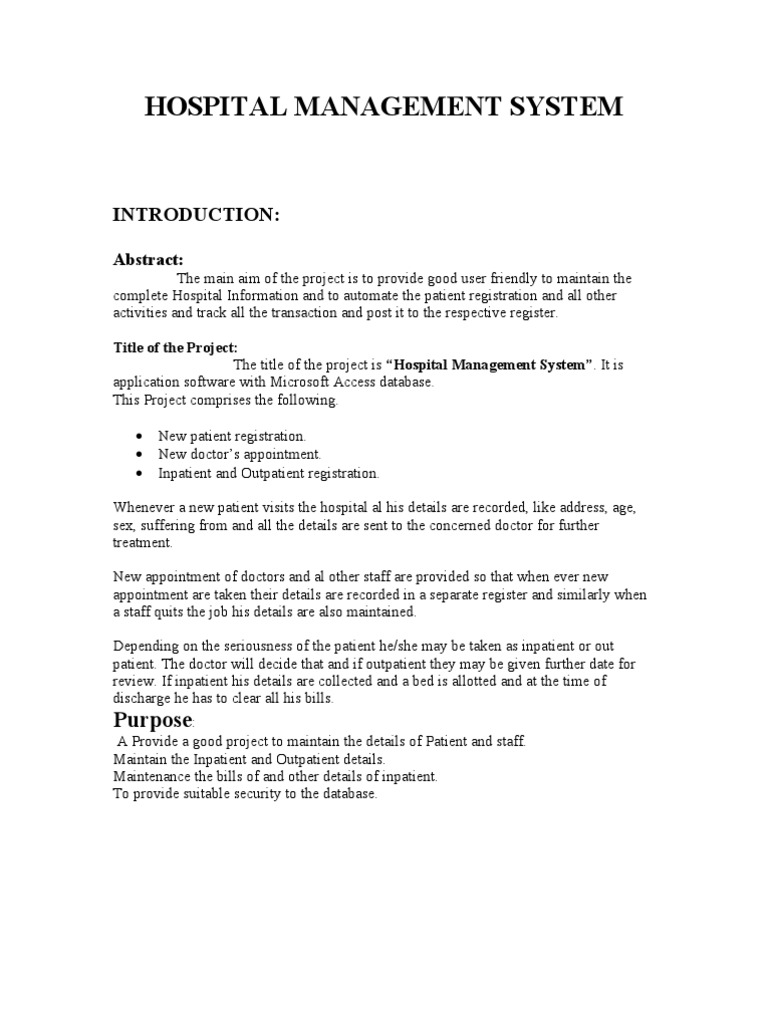 Hospital Management System Overview | PDF | Feasibility Study | Patient