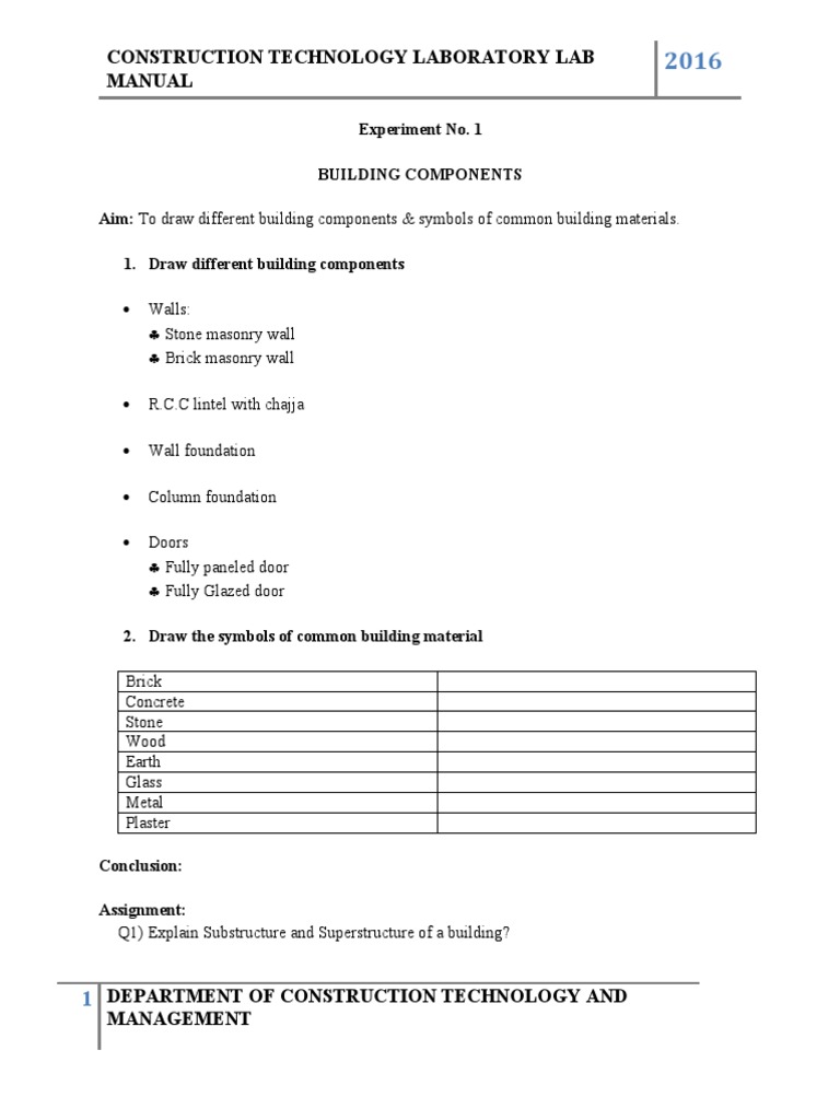 Concrete Technology Lab Manual 2016 | PDF | Masonry | Mortar (Masonry)