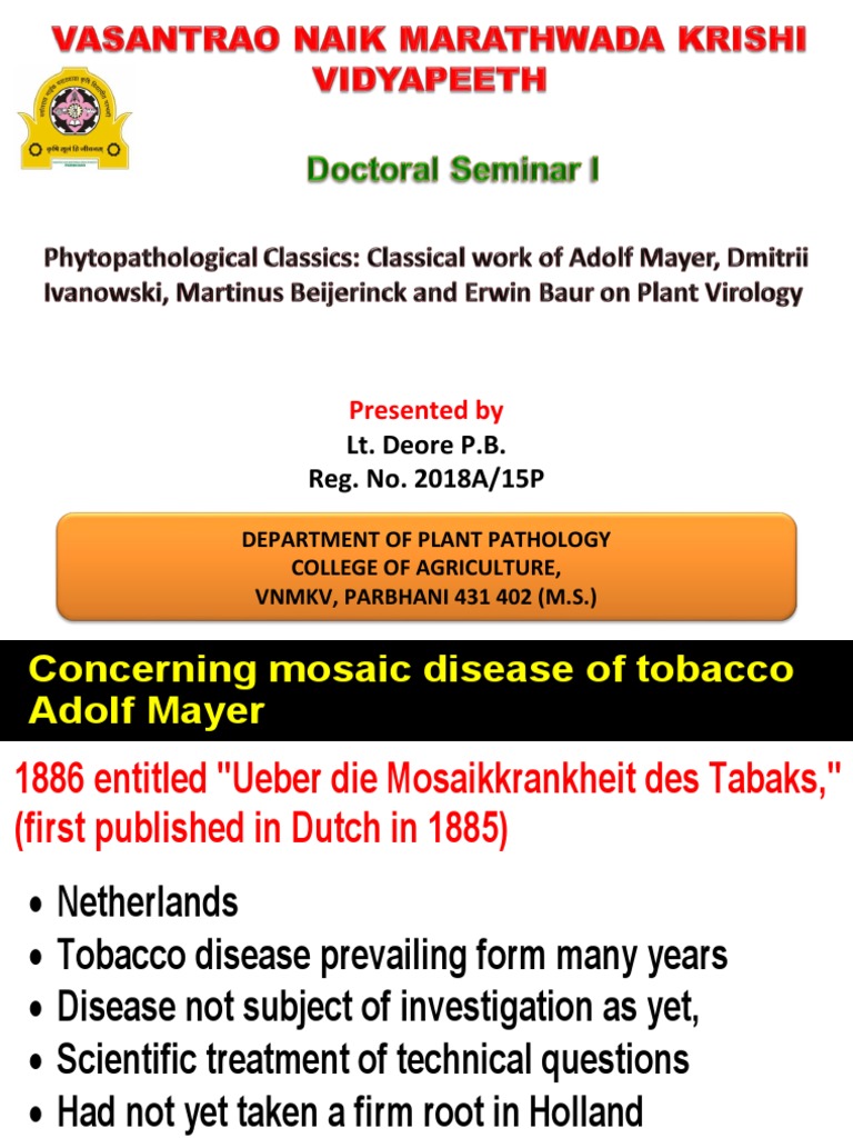 adolf mayer tobacco mosaic virus by Science Photo Library From Contagium vivum fluidum to