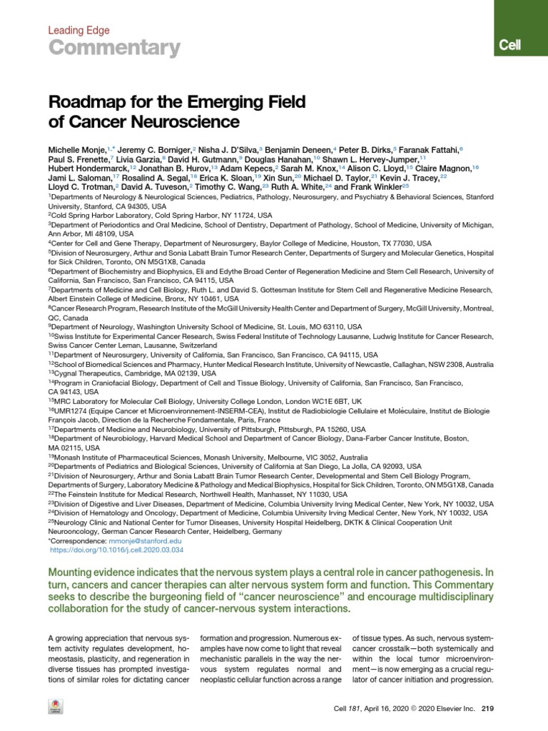 Commentary: Roadmap For The Emerging Field of Cancer Neuroscience | PDF ...