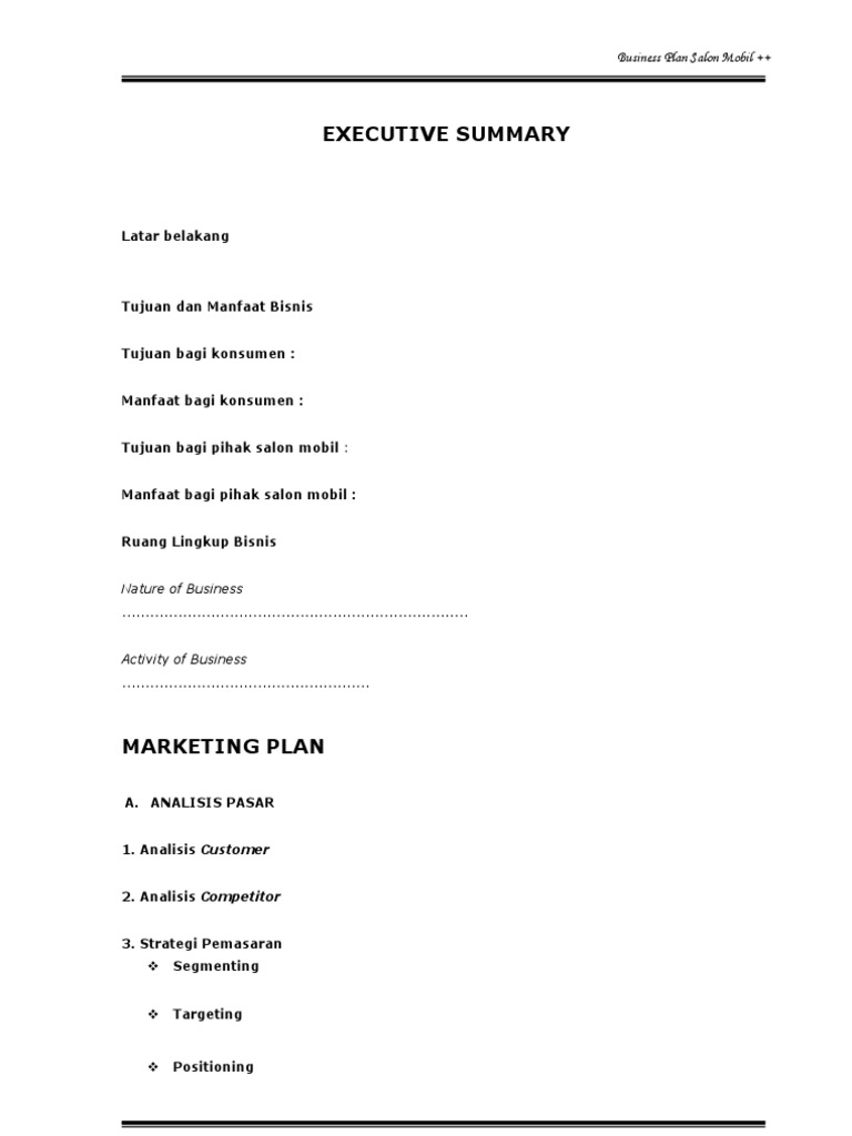 Contoh Outline Proposal Usaha
