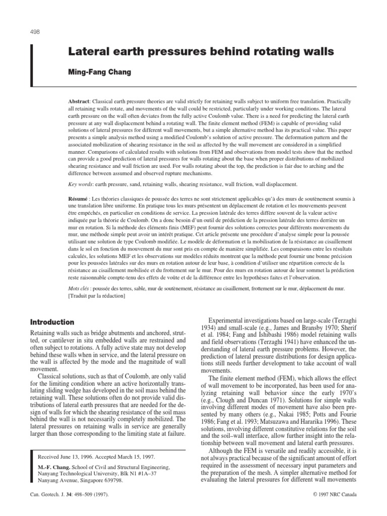 Lateral Earth Pressures Behind Rotating Walls PDF | PDF | Génie ...
