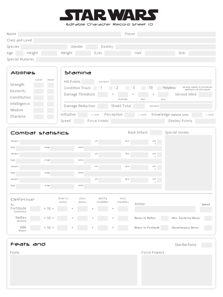 Editable Character Record Sheet 1.0 | PDF | Tabletop Games | Gaming
