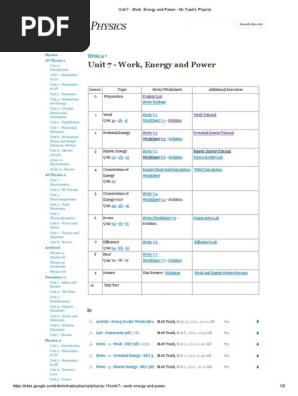 Unit 7 - Work, Energy and Power - Mr Trask's Physics
