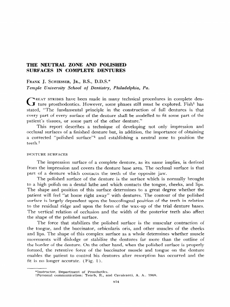 The Neutral Zone and Polished Surfaces in Complete Dentures J. D.D.S