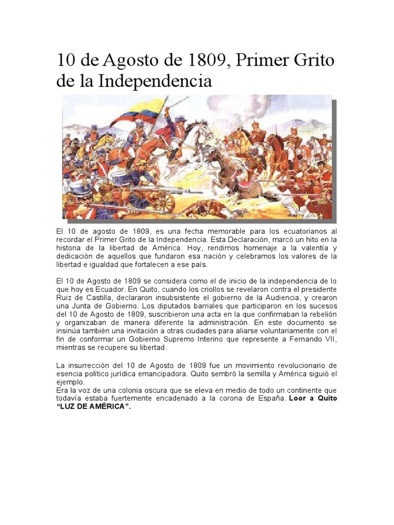 10 de Agosto de 1809: Primer Grito de Independencia | PDF