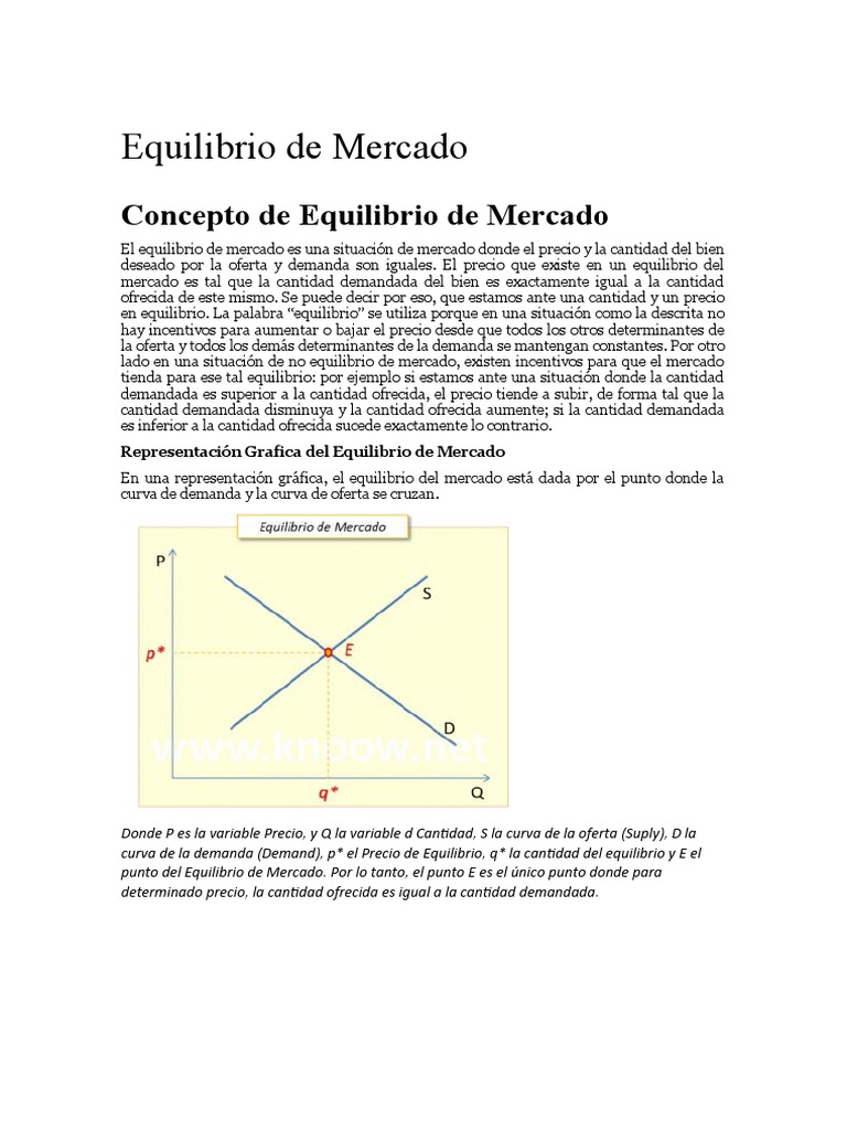 Equilibrio de Mercado: Precio y Cantidad | PDF | Oferta y demanda ...