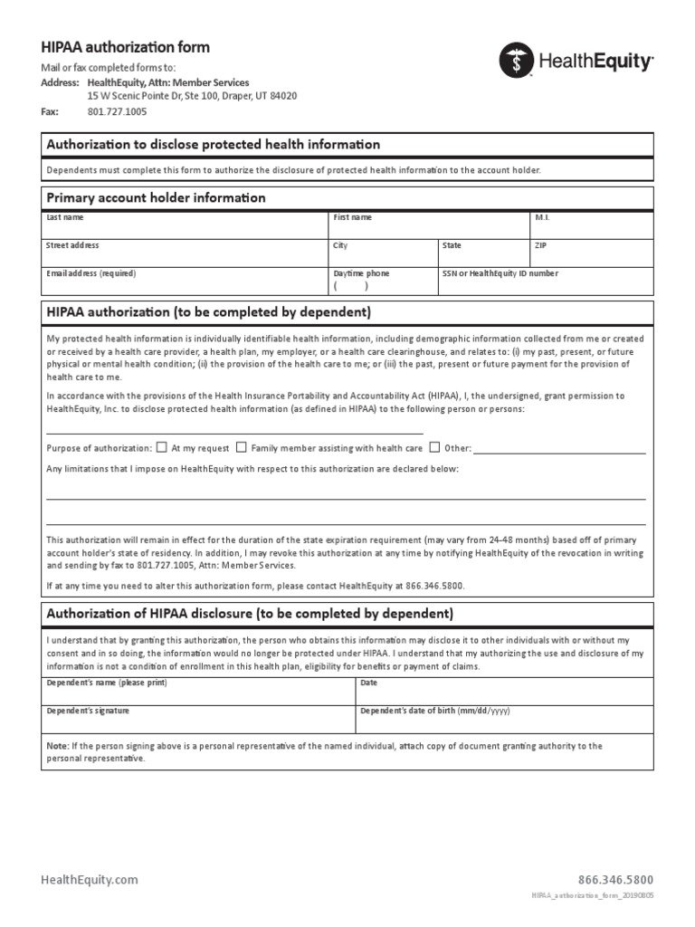 HIPAA Authorization Form for Dependents | PDF | Health Insurance ...