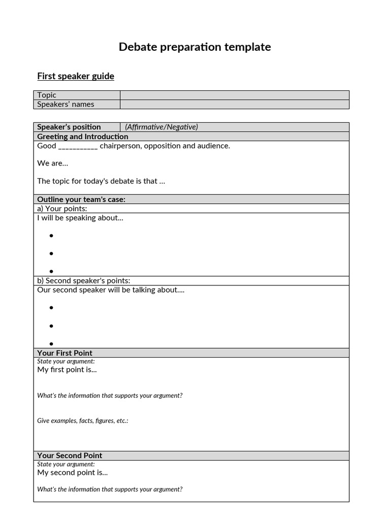 Debate Preparation Template Guide | PDF