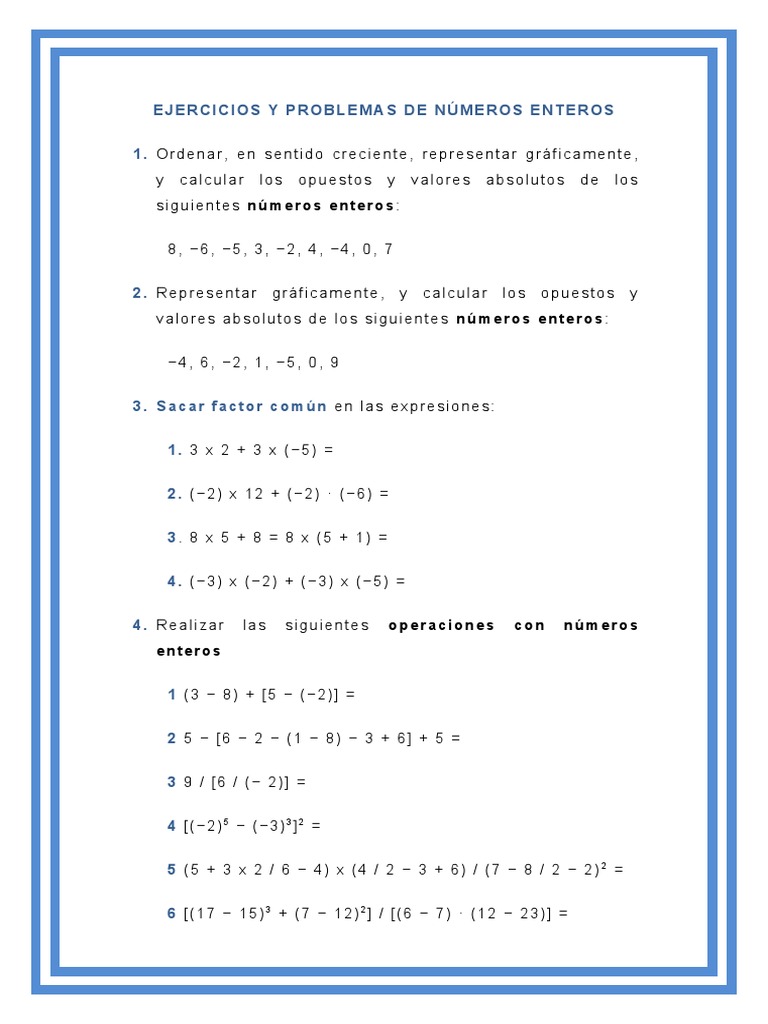 Ejercicios y Problemas de Números Enteros | PDF | Teoría de los números ...