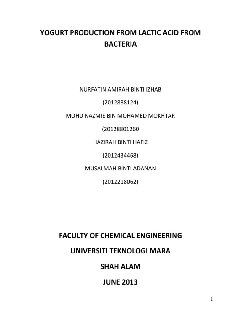 Yogurt Production Our Thesis Complete 1 PDF PDF Yogurt Lactic Acid