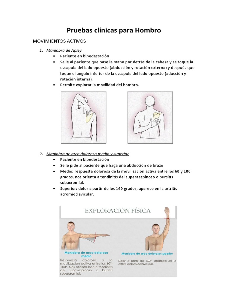 Pruebas Clínicas para Hombro PDF Hombro Codo