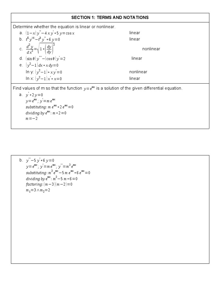 Math 010 Problems Nonlinear System Mathematical Concepts