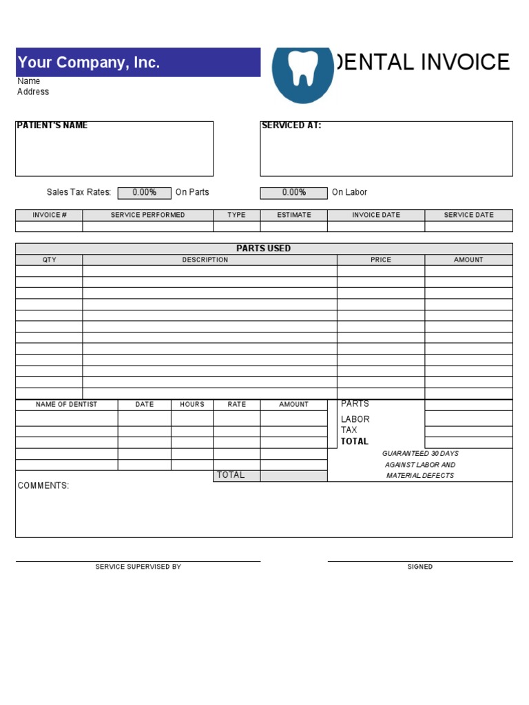 Dental Invoice Template PDF