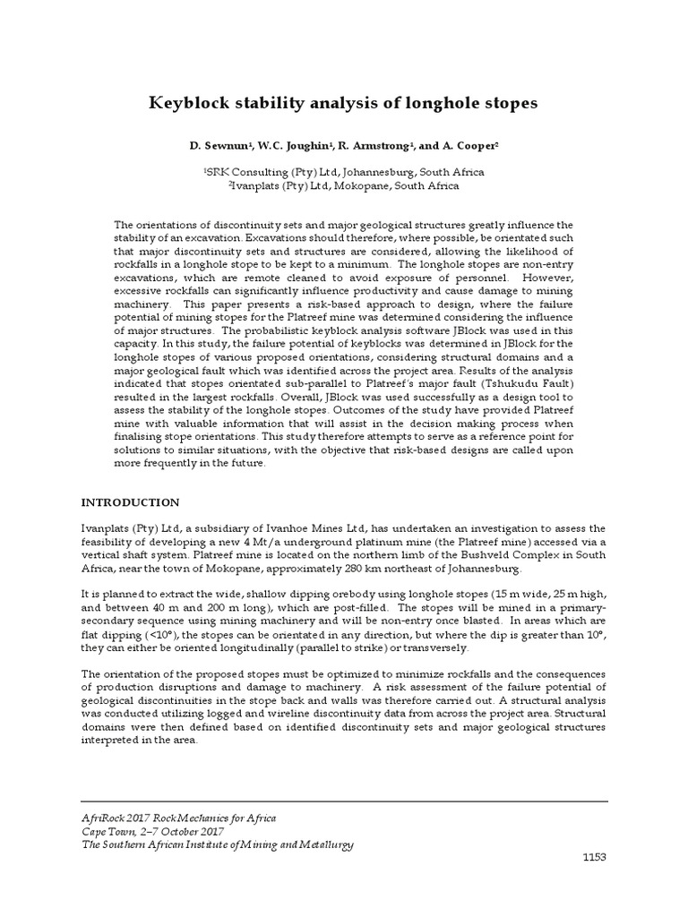 Keyblock Stability in Longhole Stopes | PDF | Fault (Geology ...