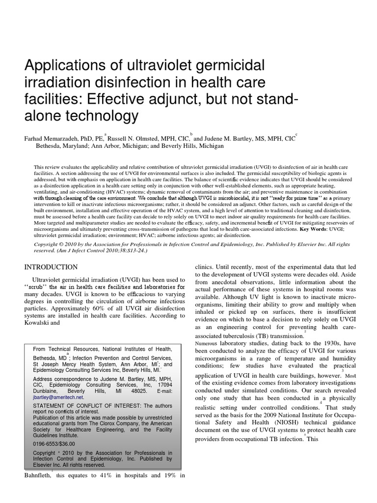Applications of Ultraviolet Germicidal Irradiation Disinfection in ...