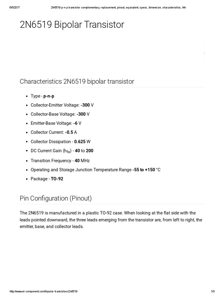 2N6519 High Voltage Transistor | PDF | Bipolar Junction Transistor ...