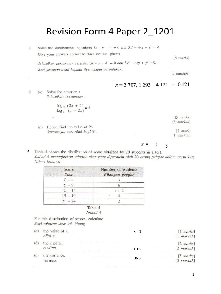 Form 4 Revision Paper 2 Answers | PDF
