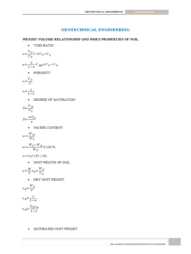 Geotechnical Engineering: e V V V V V e N V V V | PDF | Solid Mechanics ...