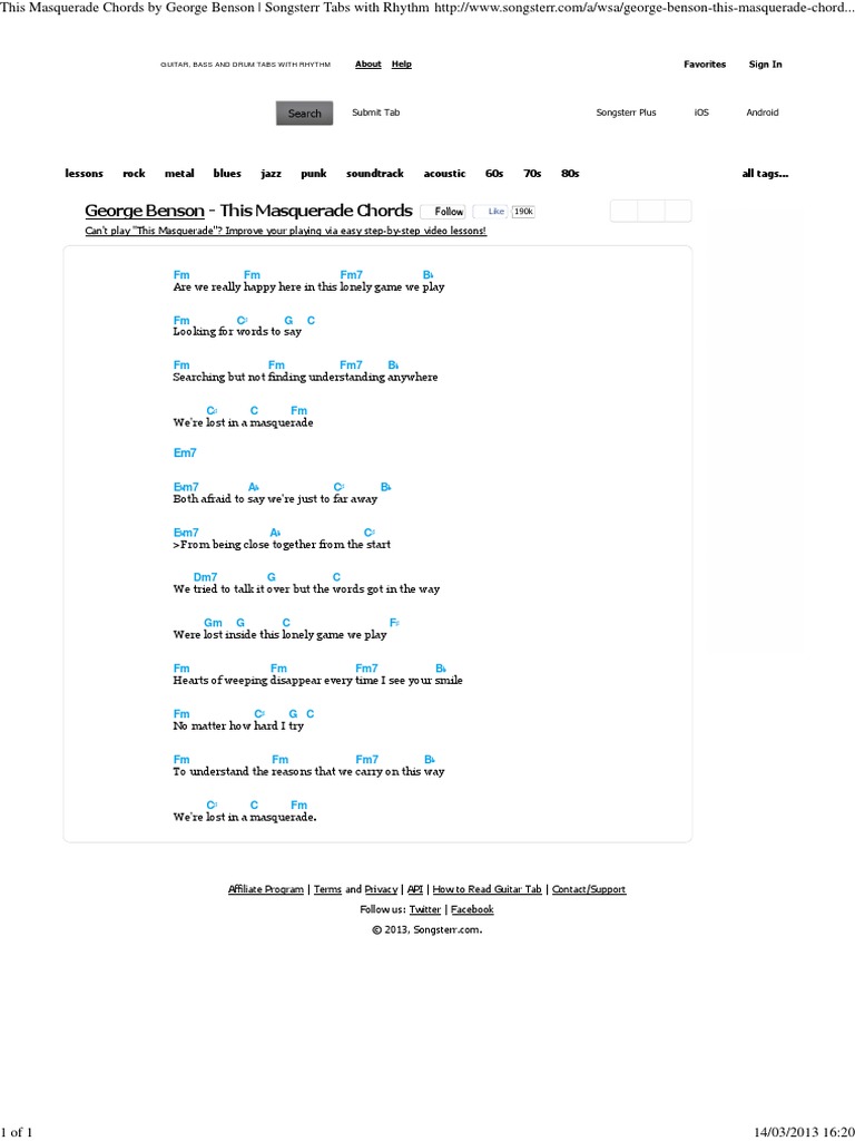 This Masquerade Chords by Benson Songsterr Tabs With Rhythm