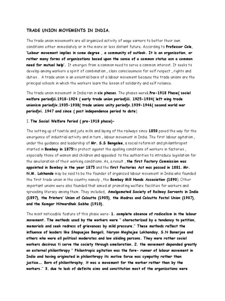 Trade Union Movements In India Pdf Trade Union Strike Action