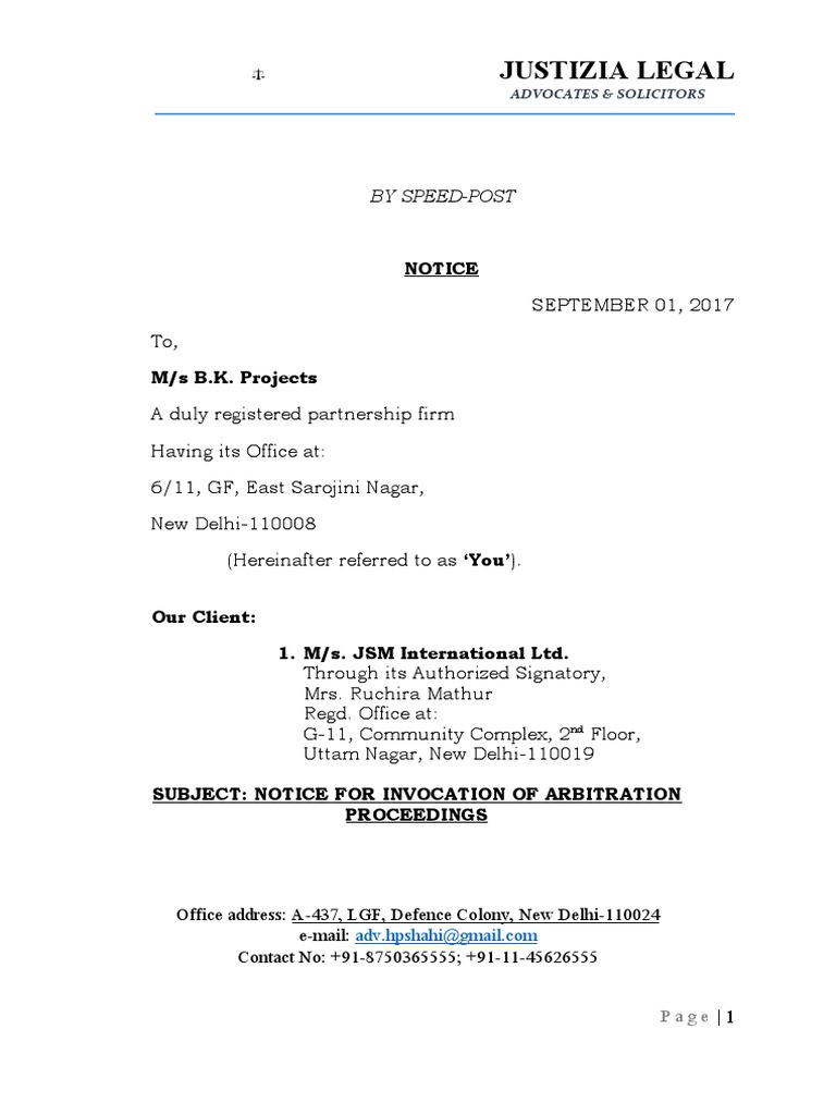 Notice for Arbitration Invocation | PDF | Arbitration | Virtue